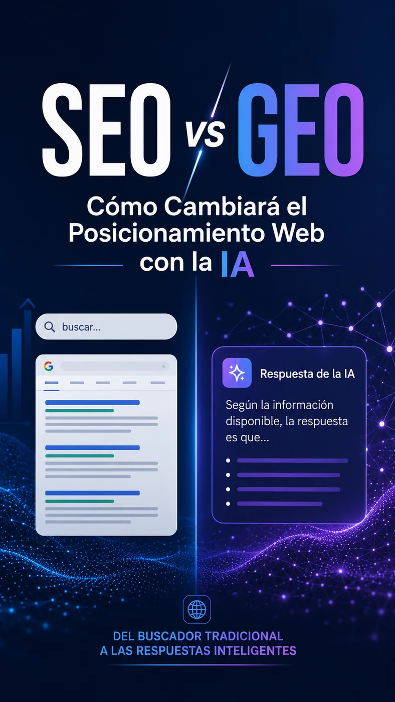 Portada de SEO vs GEO Cómo Cambiará el Posicionamiento Web con la IA